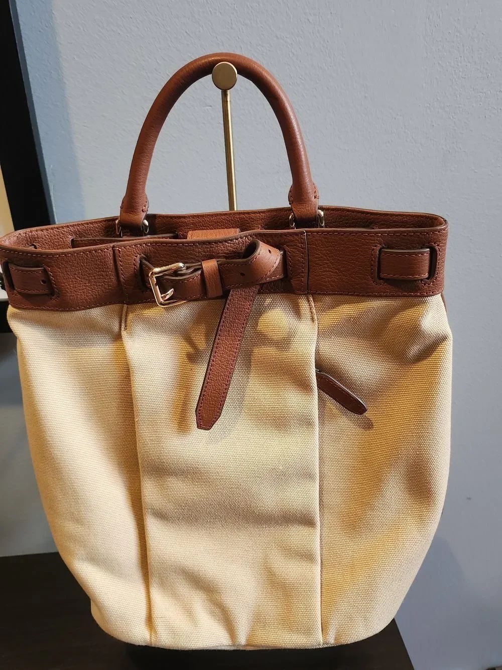 Cole Haan Canvas and Brown Leather Top-Handle Backpack